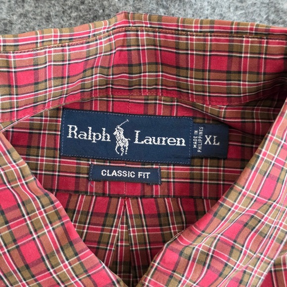 Ralph‎ Lauren Shirt Mens XL Red Tan Plaid Classic Fit Long Sleeve Button Down - Picture 3 of 9